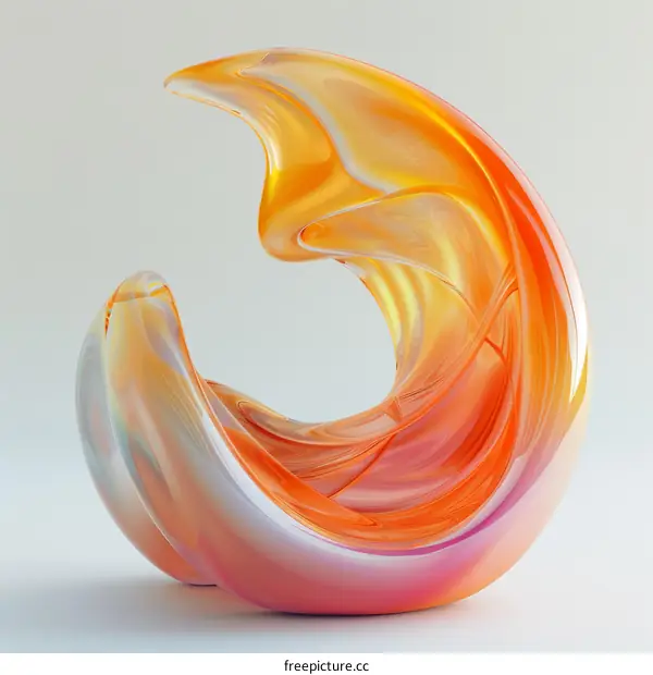 Abstract 3D rendering of a glass sculpture with a wave-like shape and vibrant colors