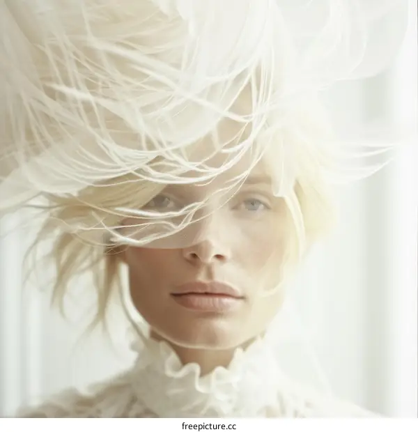 Portrait of a young blonde woman wearing a white veil