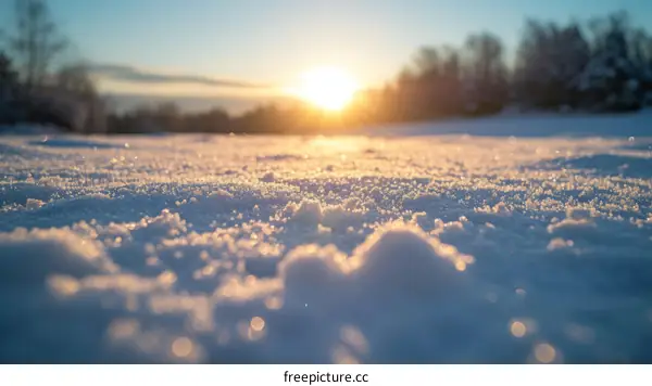 Close-up of snow crystals in the sunlight