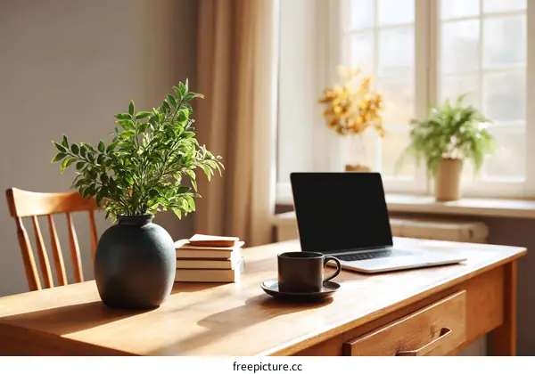 Cozy Home Office Workspace with Laptop