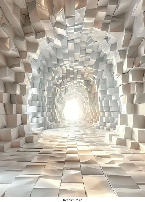 Futuristic Sci-Fi Tunnel Corridor with Bright Light at End of Passage