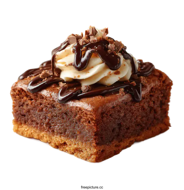 [Transparent Background PNG]Delicious Chocolate Brownie with Whipped Cream