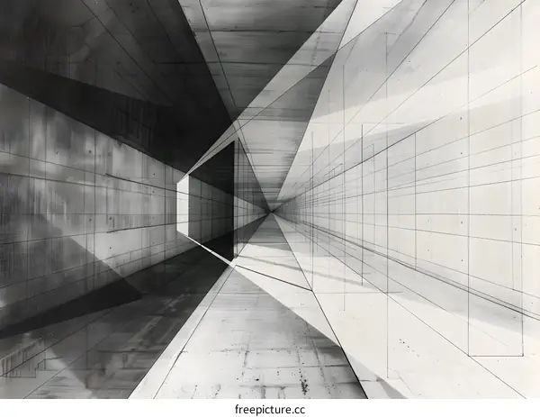 Perspective Lines and Concrete Walls in a Long Hallway