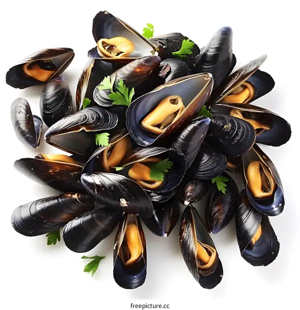 Fresh Mussels on White Background