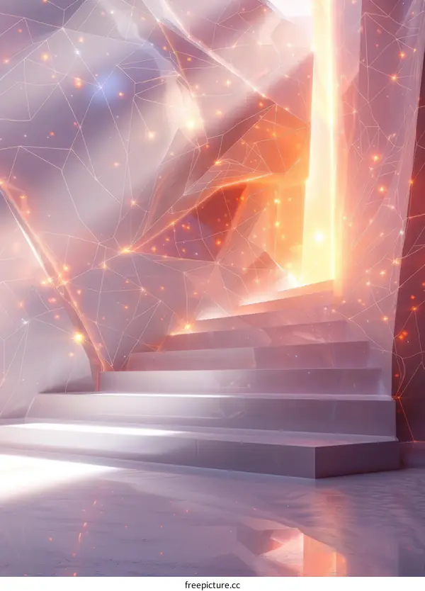 Futuristic Staircase with Light Ascending from Darkness