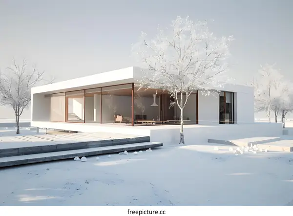 Modern Minimalist House Design with Snowy Landscape