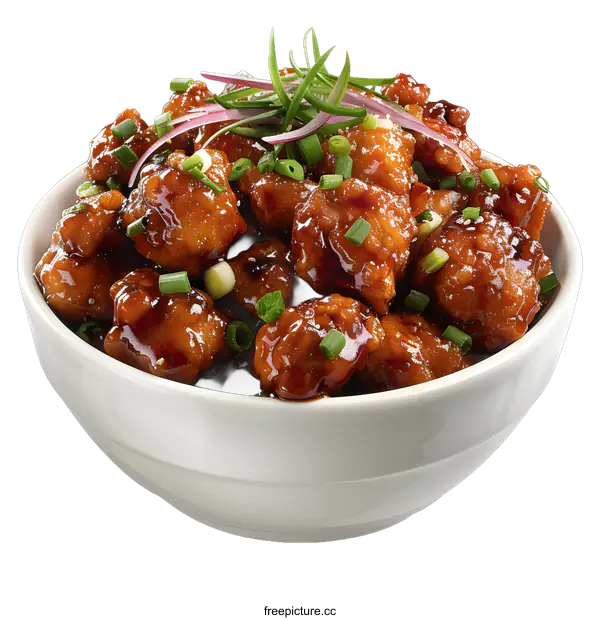 [Transparent Background PNG]Orange chicken in white bowl