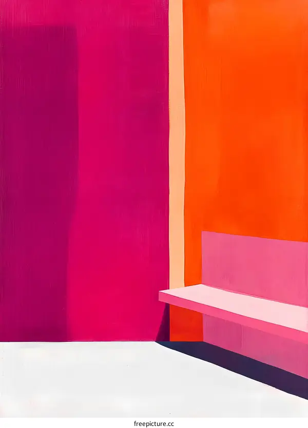 Abstract Painting of a Pink Bench and Wall