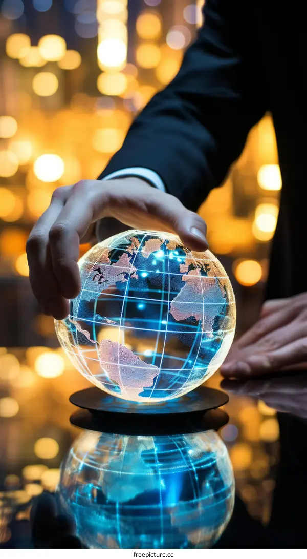 Businessman holding a glowing globe in his hand