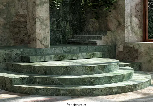 Green Marble Podium with Tropical Plants