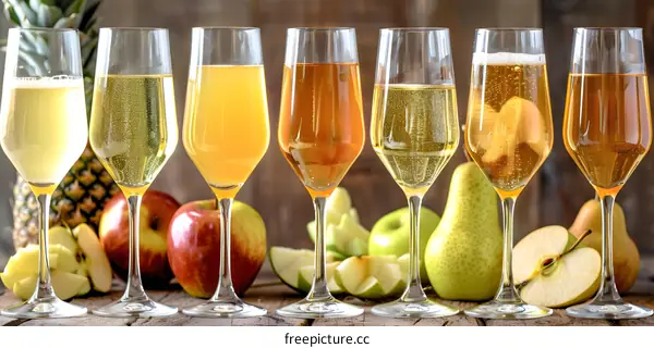Selection of Fruit Based Sparkling Beverages in Glasses