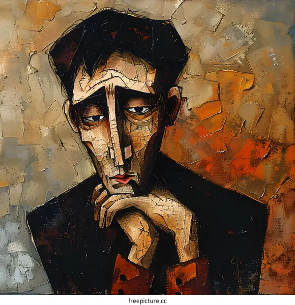 Stylized Portrait of a Man in Thoughtful Pose with Abstract Background