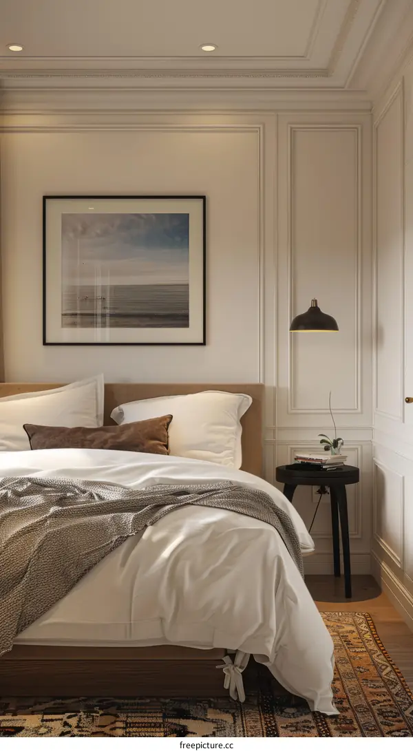 Modern Bedroom Interior with Bed and Nightstand