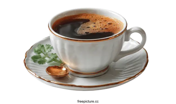 [Transparent Background PNG]Elegant White Coffee Cup with Golden Trim