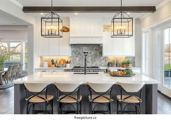 Modern Farmhouse Kitchen with Island and Pendant Lights