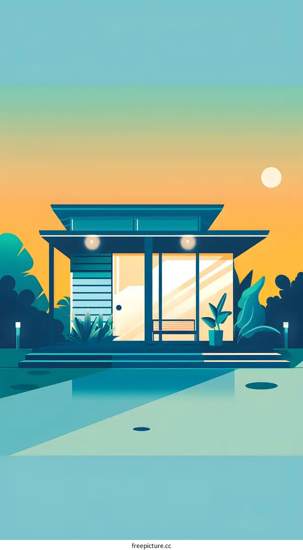 Minimalist House With Pool at Sunset