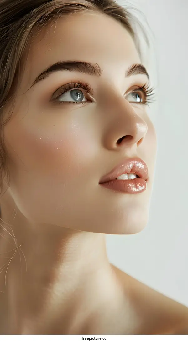 Closeup Portrait of a Young Woman with Smooth Skin and Makeup
