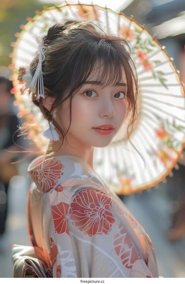 Asian Woman in Traditional Japanese Kimono