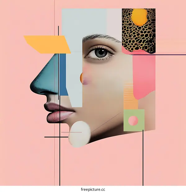 Abstract Geometric Portrait Collage With Female Face