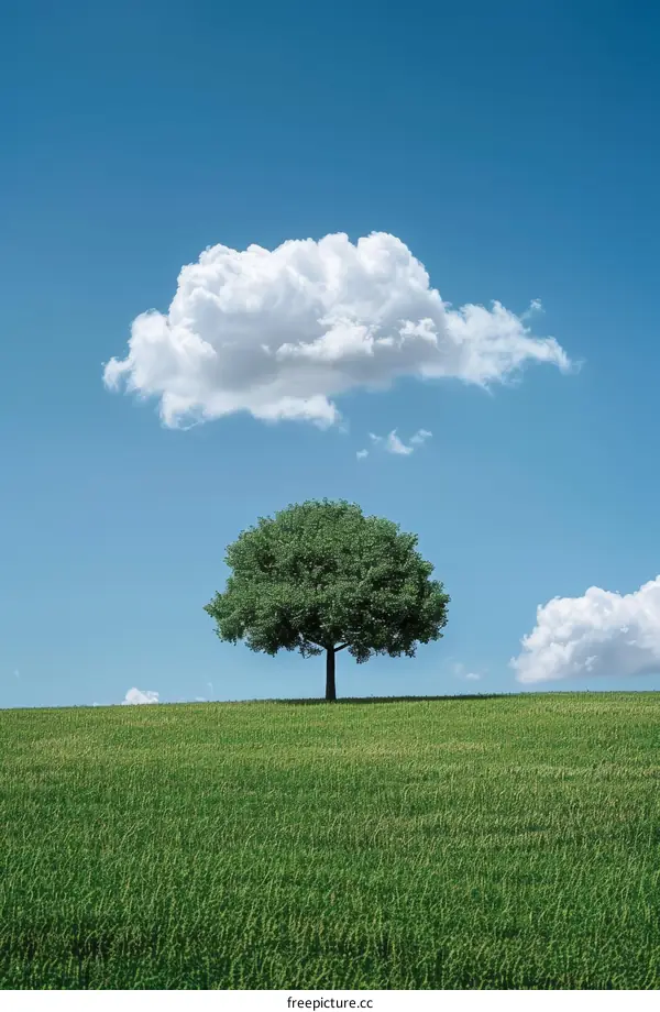 Lonely Tree Under a Fluffy Cloud