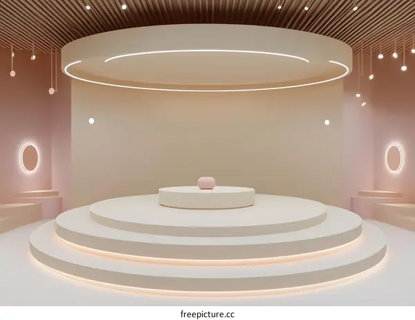 Minimalist 3D Rendered Interior Design with Round Platform and Pink Accents