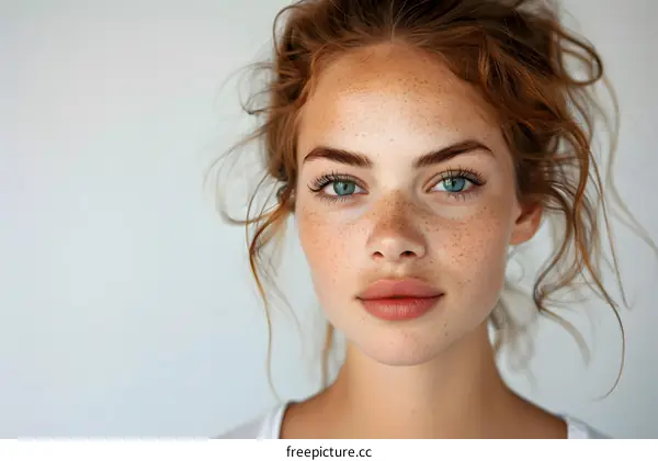 portrait of a young woman with freckles
