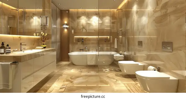 Luxurious Beige Marble Bathroom in Modern Interior Design