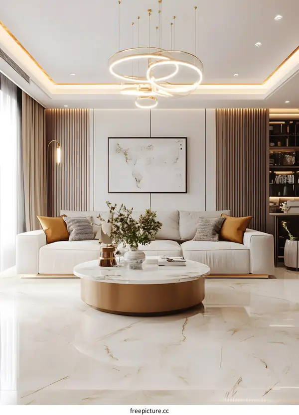 Modern Interior Design with Gold Accents and White Sofa