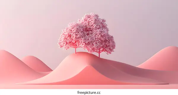 Pink Abstract Landscape with Two Trees