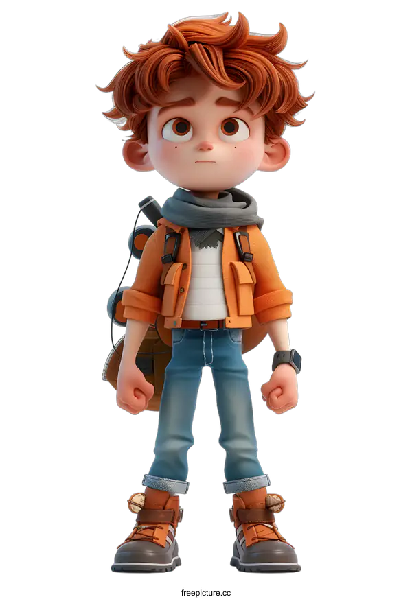 [Transparent Background PNG]3D illustration of a boy with a backpack