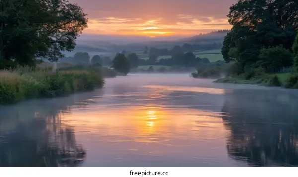 A beautiful sunset over a river in the countryside