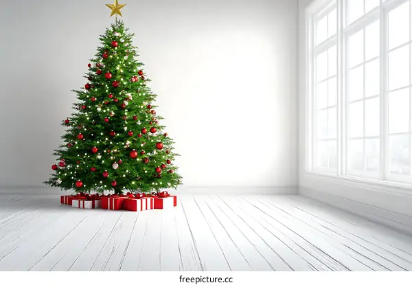 Christmas Tree in a White Room