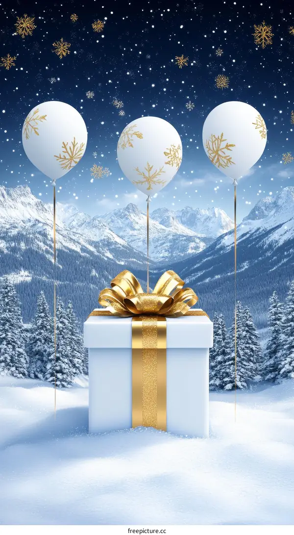 Winter Snow Gift with Balloons