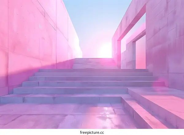 Abstract Minimalist Architecture with Pink Concrete Walls and Stairs