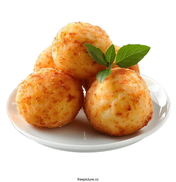 [Transparent Background PNG]Crispy Fried Potato Balls on White Plate