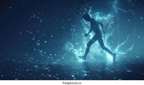 Blue translucent man running