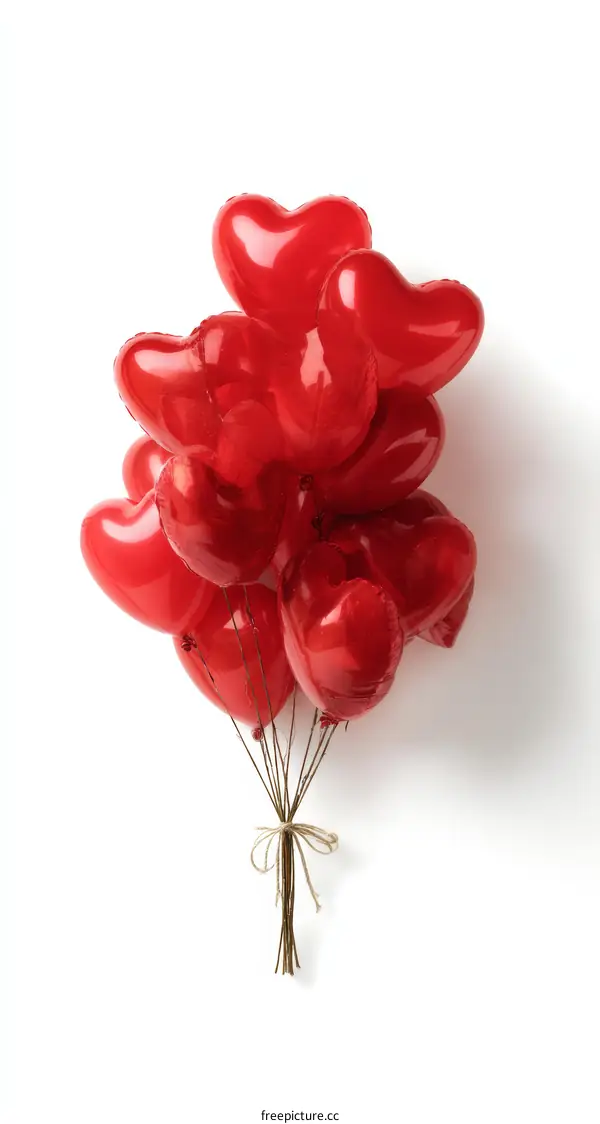 Bunch of Red Heart Balloons on White Background