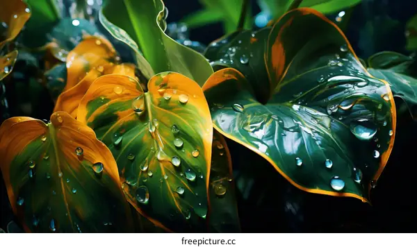 Raindrops on Taro Leaves