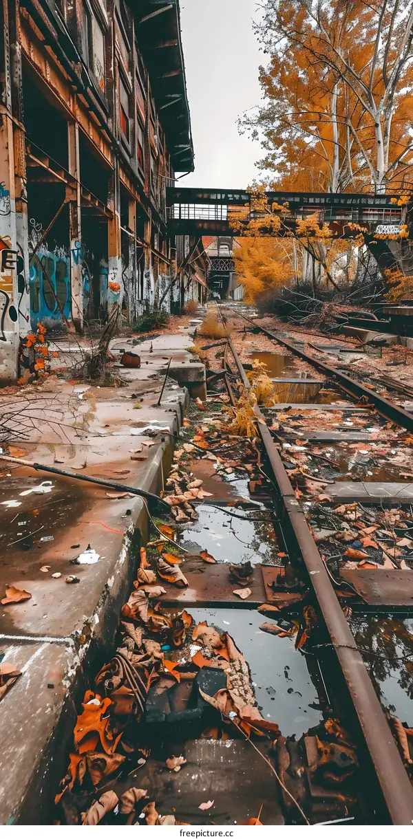 Abandoned Train Tracks in Autumn