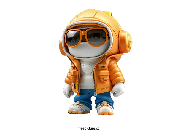 [Transparent Background PNG]Cool Robot Character with Headphones