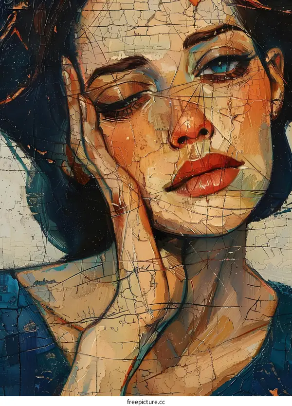 Abstract Portrait of a Woman with Blue Eyes and Red Lips