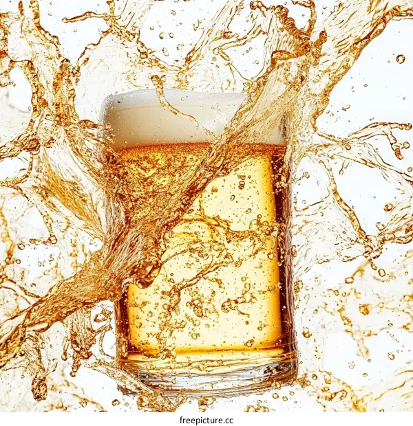 Splashing Beer Glass with Bubbles