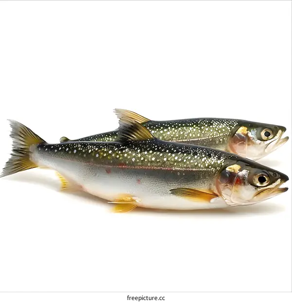 Two Fresh Trout on White Background