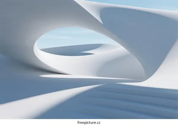 Abstract Curved Architectural Structure with Geometric Shapes