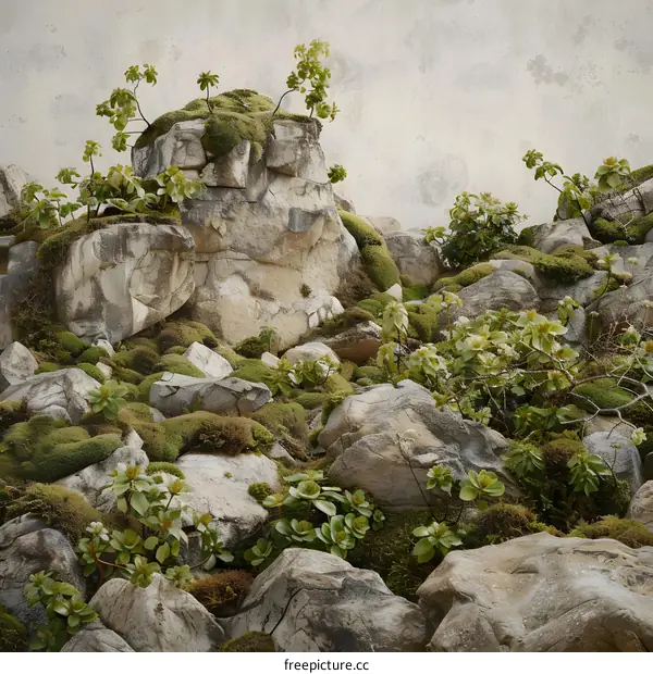 Green Moss Covered Rocks in Nature