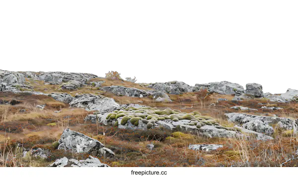 [Transparent Background PNG]Rocky Mountain Landscape With Green Moss And Dry Grass