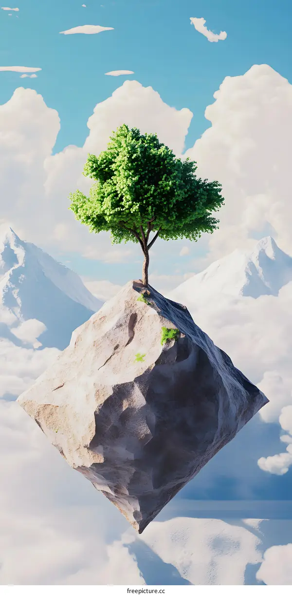 Tree Growing On Rock In The Sky
