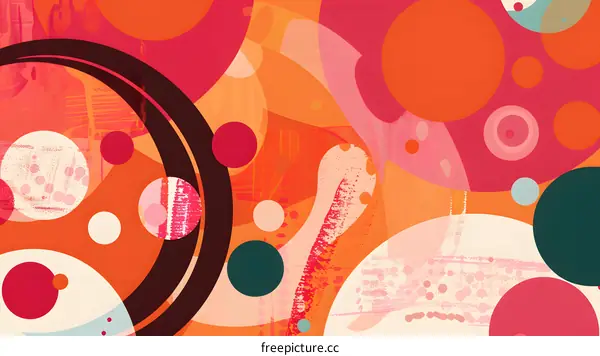 Abstract Geometric Pattern with Circles and Brushstrokes in Red and Orange Tones
