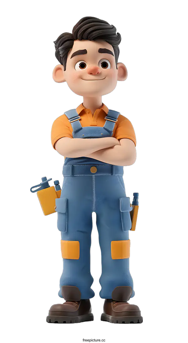 [Transparent Background PNG]Cartoon Illustration of a Smiling Handyman with Tools