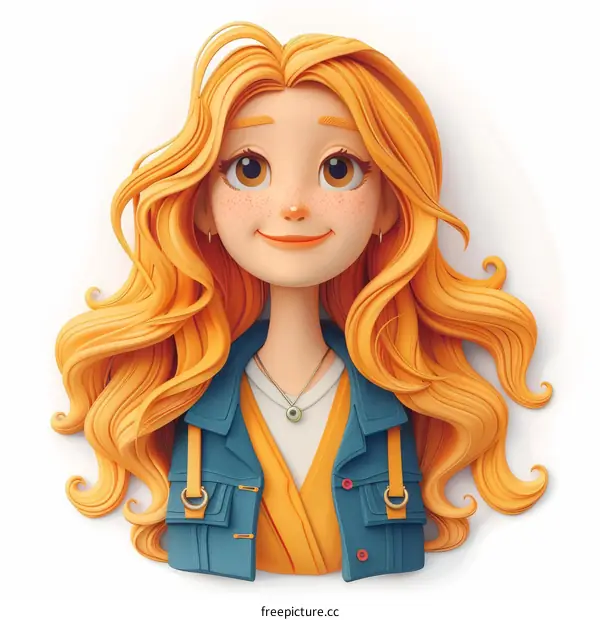 3D illustration of a young woman with long blond hair and blue eyes
